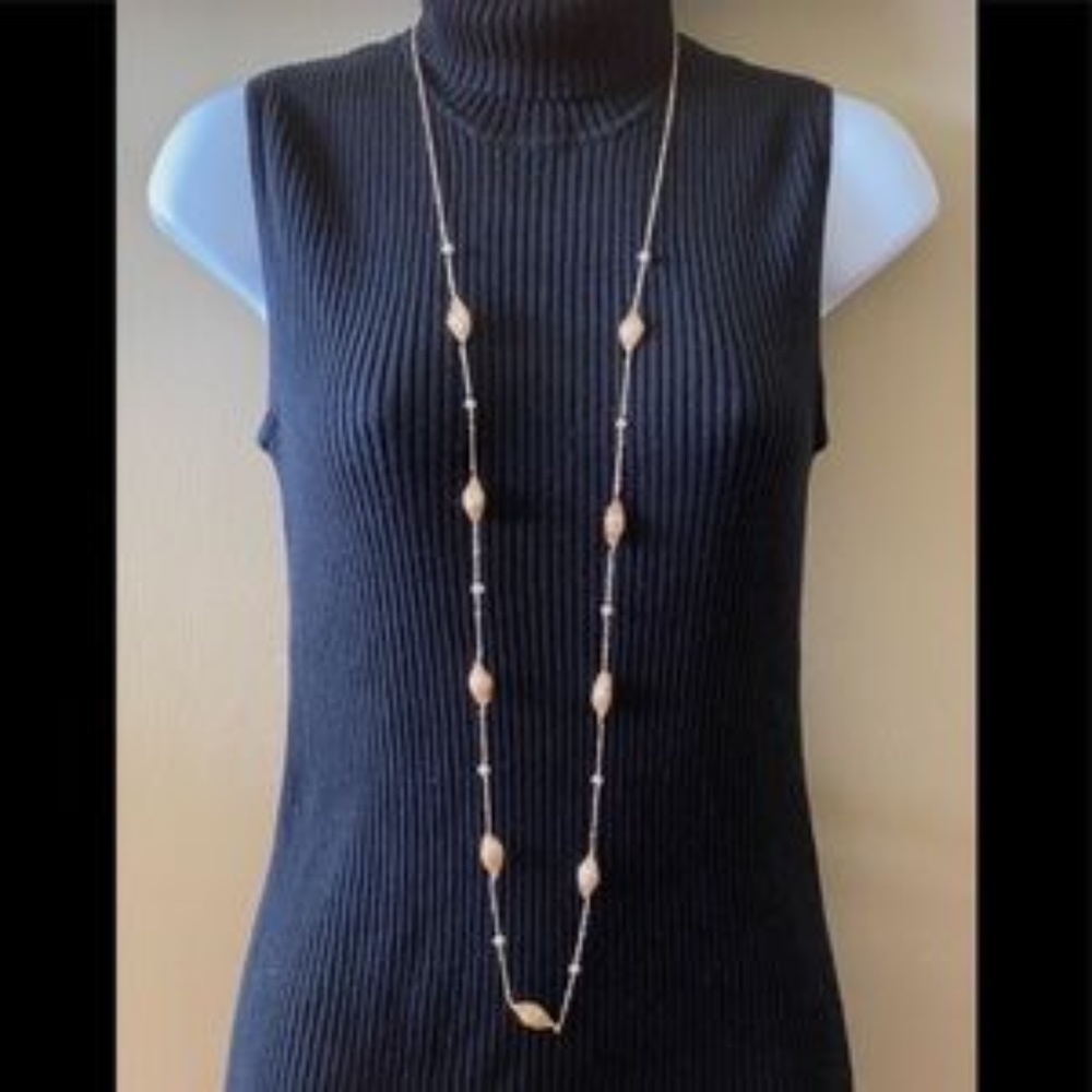 42" White Cultured Pearl Gold Chain Necklace 14K Yellow Gold Plate - Picture 5 of 11